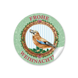 24 Sticker "Frohe Weihnachten" -  Eichelhäher - grün