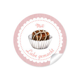 24 Sticker "Mit Liebe gemacht"- Praline - rosa