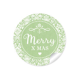 24 Sticker "Merry X mas" -  Vintage Ornamente - grün