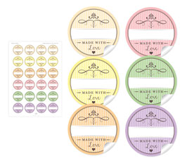 24 Sticker "Made with Love"- gemischt - mit Freitextfeld