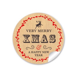 24 Sticker "Very Merry XMAS & a happy new year"- Retro  - nature rot