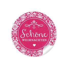 24 Sticker "Schöne Weihnachten" -  Vintage Ornamente - fuchsi rot