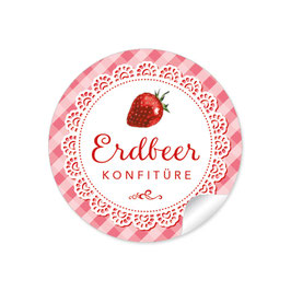 24 Sticker "Erdbeer Konfitüre"- kariert -rot