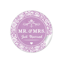 24 Sticker "MR. and MRS.  - Just married" - Ornamente - dunkel lila