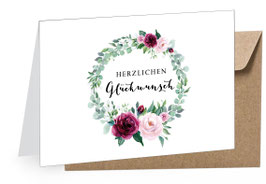 DIN A6 KARTE HERZLICHEN GLÜCKWUNSCH - ROSE BOHO + UMSCHLAG BRAUN