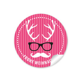 24 Sticker "Frohe Weihnachten"  - Hipster Hirsch - pink