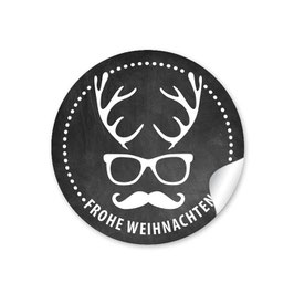 24 Sticker "Frohe Weihnachten"  - Hipster Hirsch - schwarz