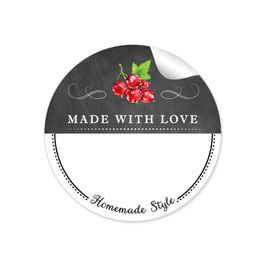 24 Sticker MADE WITH LOVE- HOMEMADE STYLE JOHANNISBEERE - Kreidetafel schwarz weiß - mit Freitextfeld BREIT