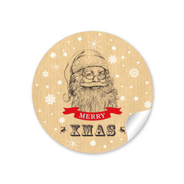 24 Sticker "Merry XMAS" - Weihnachtsmann  - Natur