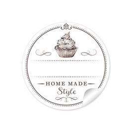 24 Sticker "Home Made Style"- Cupcake - weiß