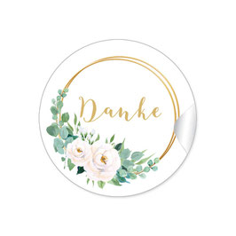 24 Sticker "Danke" - Ringe Rosen weiß grün