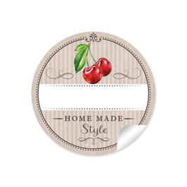 24 Sticker "Home Made Style"- Kirsche - beige