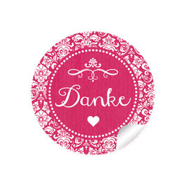 24 Sticker "Danke" - Ornamente Vintage - fuchsia rot