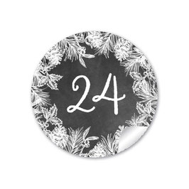 24 Sticker Adventskalenderzahlen - Weihnachtskranz - Schwarz Kreidetafel Look