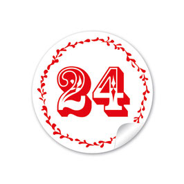 24 Sticker Adventskalenderzahlen - Retro- weiß rot