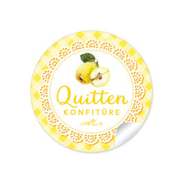 24 Sticker "Quitten Konfitüre"- kariert -gelb