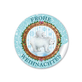 "Frohe Weihnachten" -  Eisbär mit Baby - hellblau