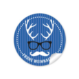 24 Sticker "Frohe Weihnachten"  - Hipster Hirsch - dunkelblau