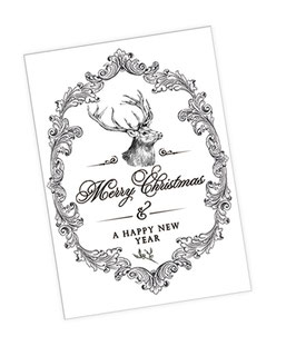 POSTKARTE HIRSCH ORNAMENTE SCHWARZ WEIß