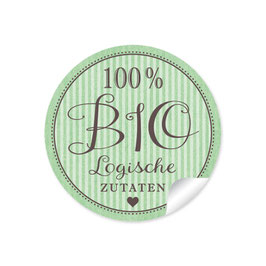 24 Sticker "100% BIO Logische Zutaten- Retro Style -Grün