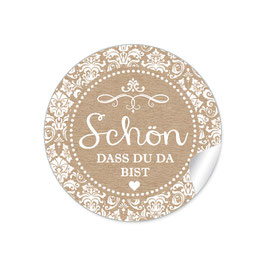 24 Sticker "Schön, dass du da bist" - Ornamente  - Natur/Kraftpapier-Look