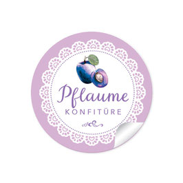 24 Sticker rund 4cm - PFLAUME KONFITÜRE Spitze lila