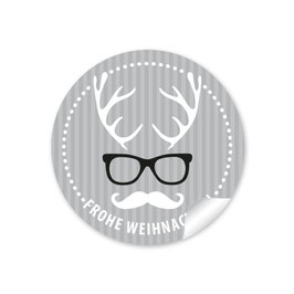 24 Sticker "Frohe Weihnachten"  - Hipster Hirsch - grau