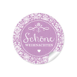 24 Sticker "Schöne Weihnachten" -  Vintage Ornamente - lila