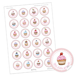 Cupcake 24 Sticker "Mit Liebe gemacht" - ROSA gemischt