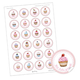 Cupcake Sticker "Mit Liebe gemacht" - ROSA gemischt