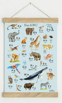 Din A3 BLAU • ABC Poster Lernposter Tiere Alphabet Kinderzimmer Tierposter Zoo Wald Safari Afrika Tiere Für Kindergarten, zum Schulanfang & 1. Klasse