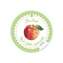 24 Sticker "Für Dich - Mit Liebe gemacht"- Apfel - Punkte grün