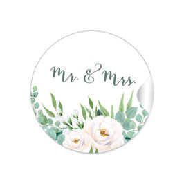 24 Sticker "MR. and MRS. - Rosen weiß grün