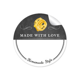 24 Sticker MADE WITH LOVE- HOMEMADE STYLE PASTA - Kreidetafel schwarz weiß - mit Freitextfeld BREIT