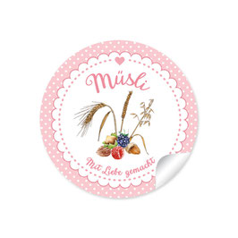24 Sticker "Müsli - Mit Liebe gemacht"- Punkte rosa