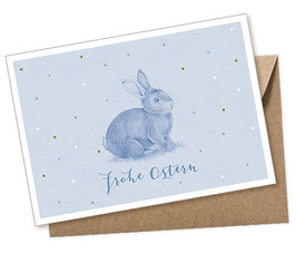 POSTKARTE  HASE BLAU PASTELL FROHE OSTERN