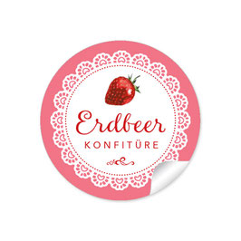 24 Sticker "Erdbeere Konfitüre"- Spitze - rosa