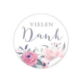 24 Sticker Vielen Dank - Rosen Blüten grün blau grau rot