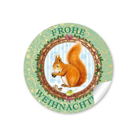 24 Sticker "Frohe Weihnachten" -  Eichhörnchen - grün