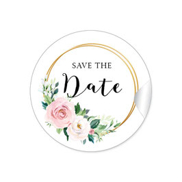 24 Sticker "Save the Date" - Eukalyptus Ringe rot Rosen weiß