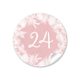 24 Sticker Adventskalenderzahlen - Weihnachtskranz - Rosa