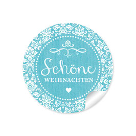 24 Sticker "Schöne Weihnachten" -  Vintage Ornamente - türkis