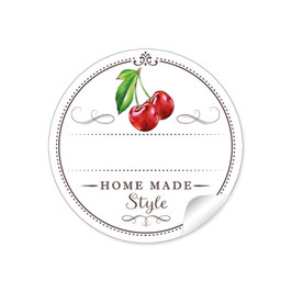 24 Sticker "Home Made Style"- Kirsche - weiß