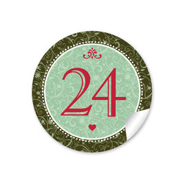 24 Sticker Adventskalenderzahlen - Ornamente - grün
