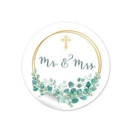 24 Sticker "MR. and MRS. - Eukalyptus Ringe Kreuz weiß grün