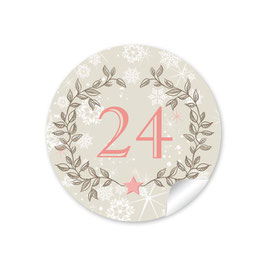 24 Sticker Adventskalenderzahlen - Kranz - beige