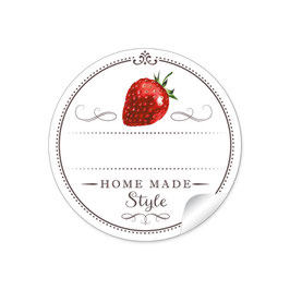 24 Sticker "Home Made Style"- Erdbeere - weiß