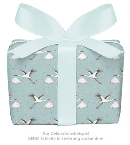 3 Bögen Geschenkpapier groß - Storch mit Baby Mint - gedruckt auf PEFC™ zertifiziertem Papier