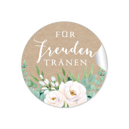 24 Sticker Für Freudentränen - Kraftpapier Look Rosen Blüten weiß grün