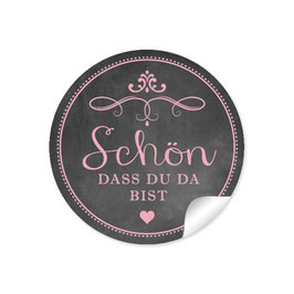 24 Sticker "Schön, dass du da bist" - Kreidetafel - rosa schwarz